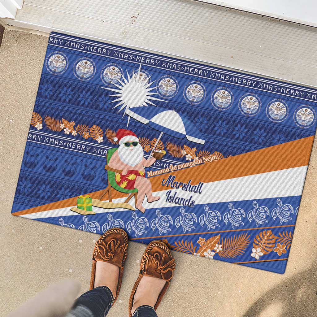 Marshall Islands Christmas Rubber Doormat Beachy Santa Monono ilo raaneoan Nejin - Polynesian Pride