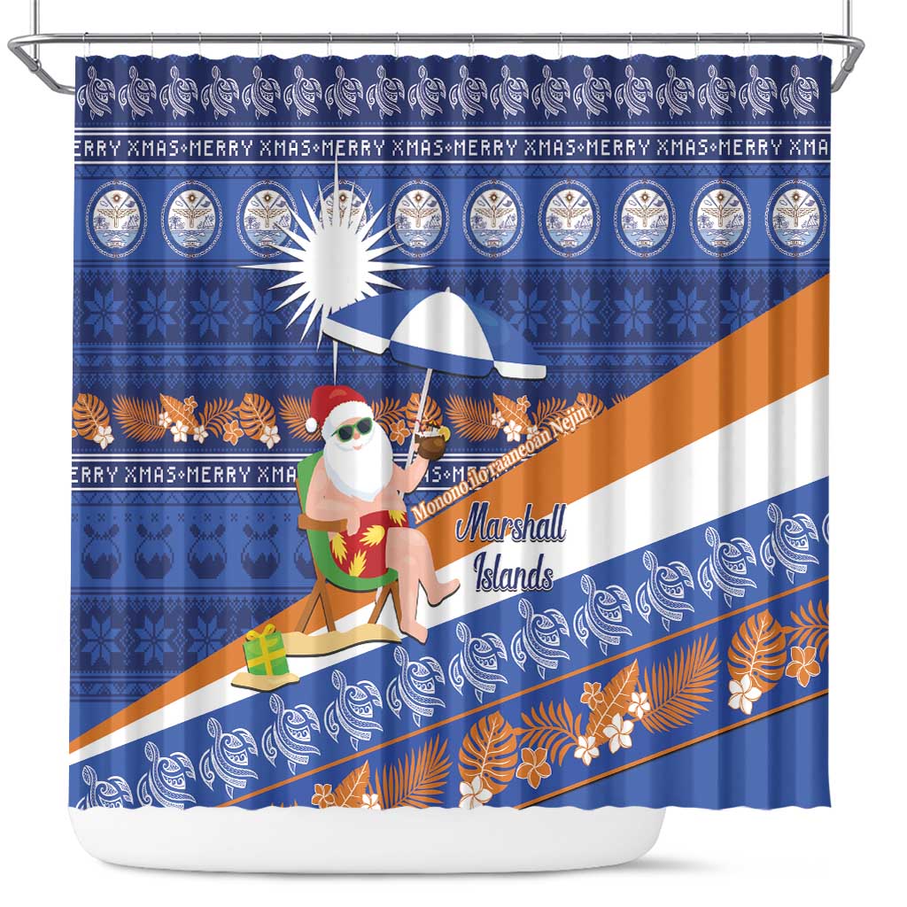 Marshall Islands Christmas Shower Curtain Beachy Santa Monono ilo raaneoan Nejin - Polynesian Pride