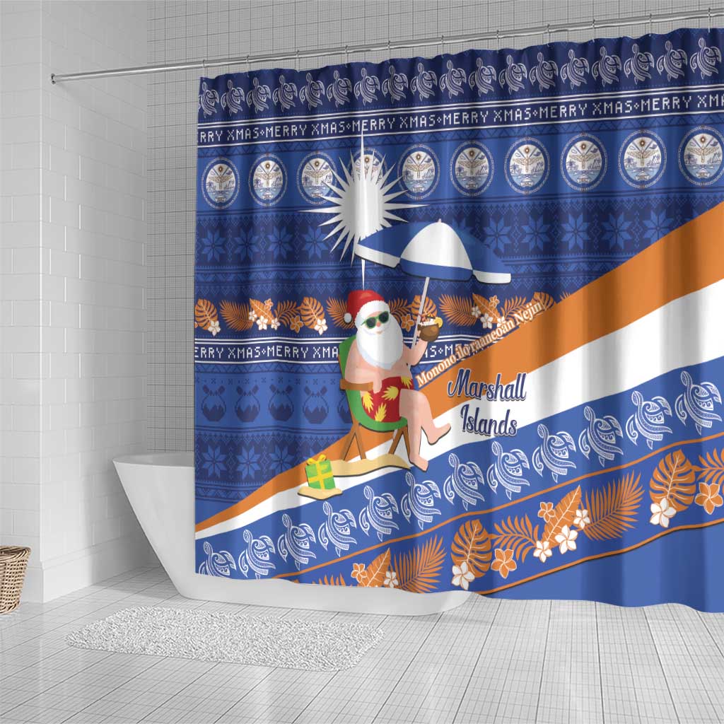 Marshall Islands Christmas Shower Curtain Beachy Santa Monono ilo raaneoan Nejin - Polynesian Pride
