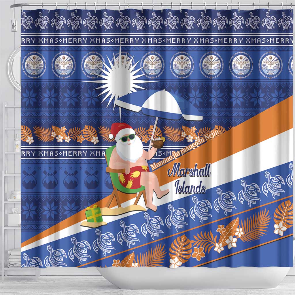 Marshall Islands Christmas Shower Curtain Beachy Santa Monono ilo raaneoan Nejin - Polynesian Pride