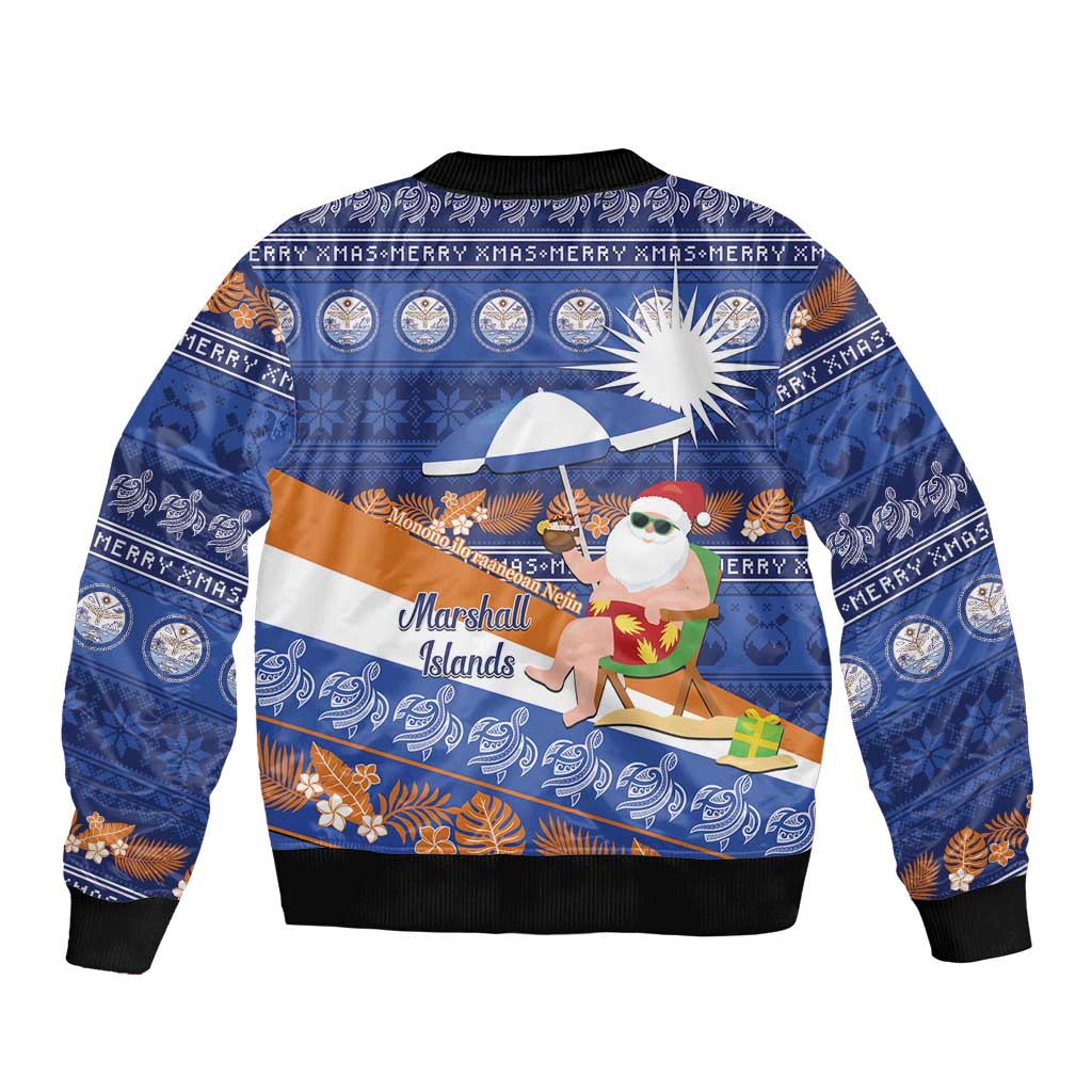 Marshall Islands Christmas Sleeve Zip Bomber Jacket Beachy Santa Monono ilo raaneoan Nejin - Polynesian Pride