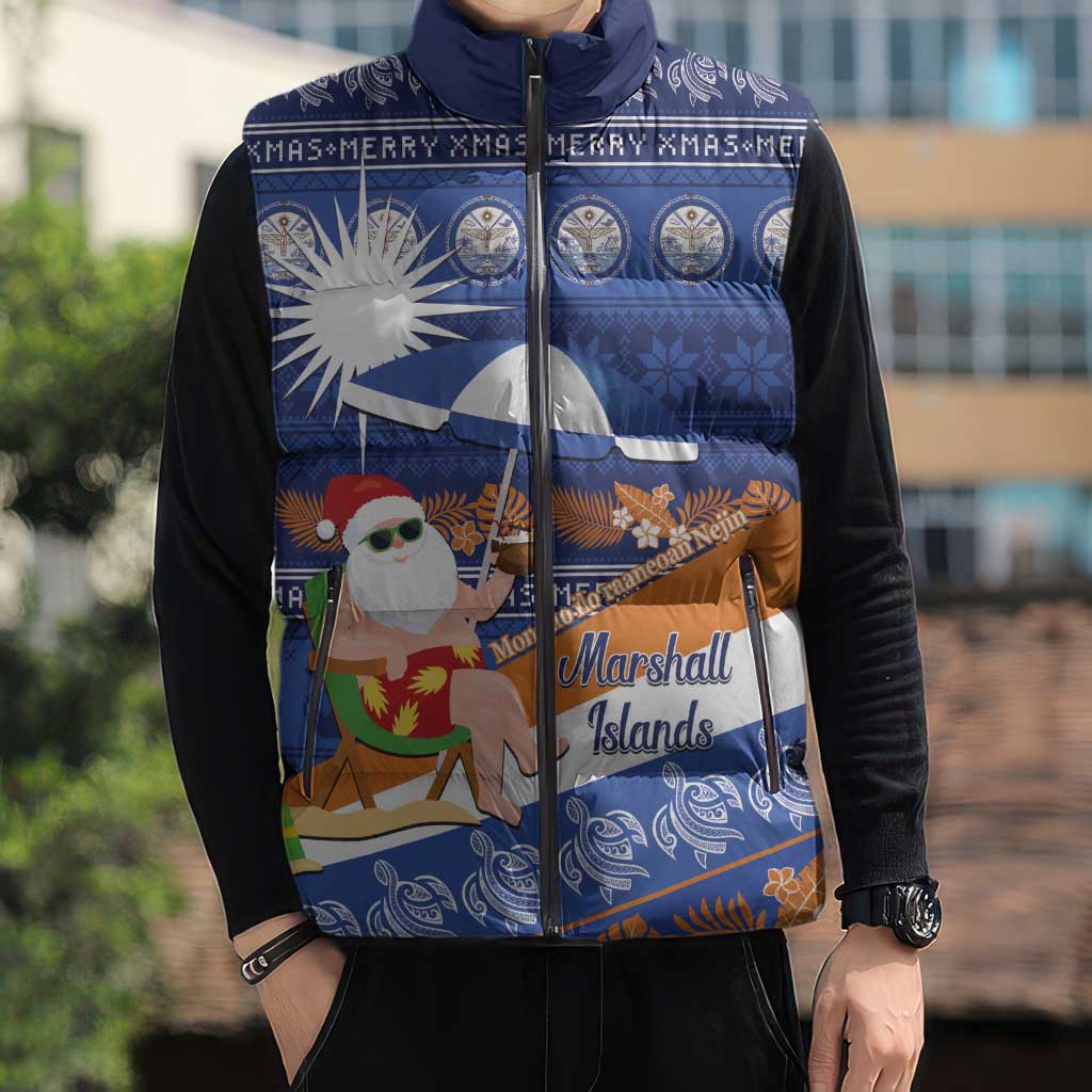 Marshall Islands Christmas Sleeveless Puffer Jacket Beachy Santa Monono ilo raaneoan Nejin - Polynesian Pride