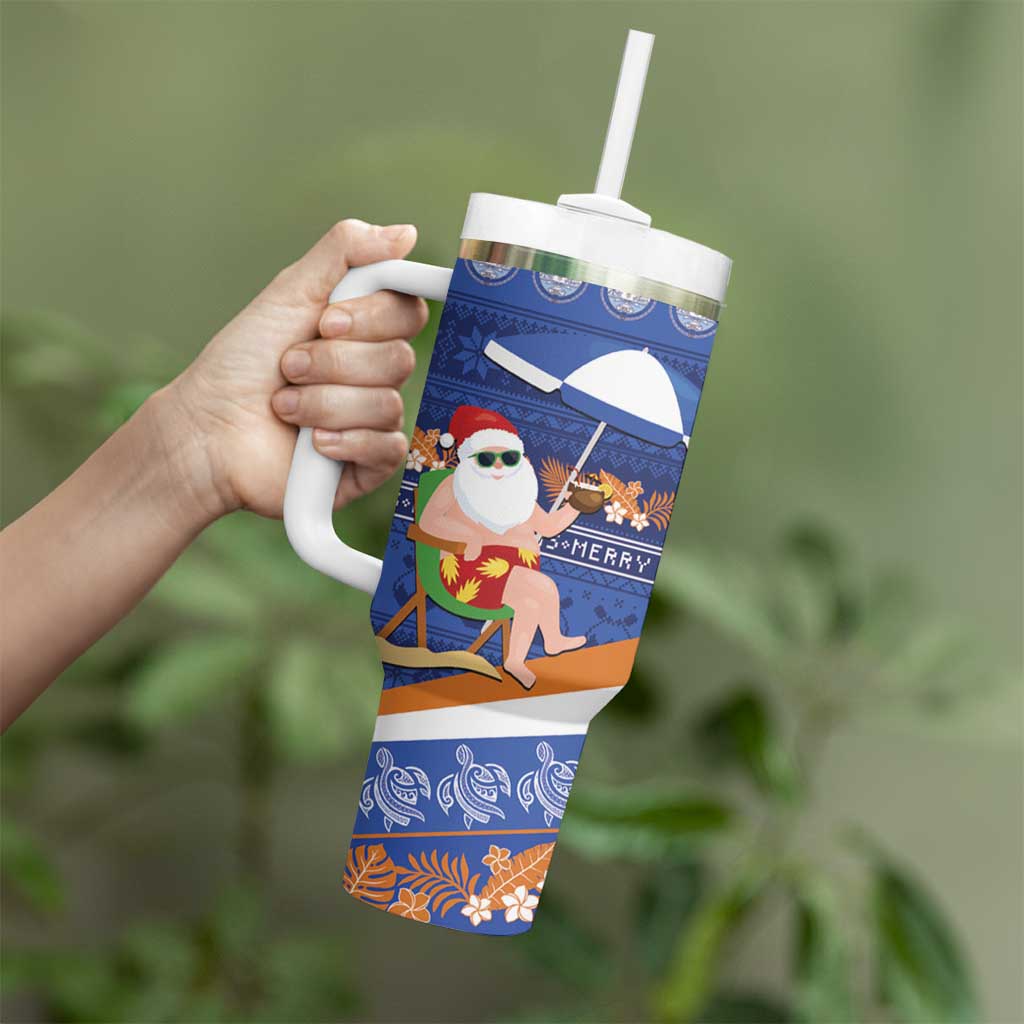 Marshall Islands Christmas Tumbler With Handle Beachy Santa Monono ilo raaneoan Nejin - Polynesian Pride