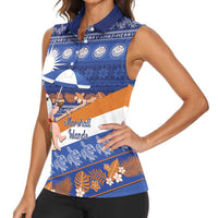 Marshall Islands Christmas Women Sleeveless Polo Shirt Beachy Santa Monono ilo raaneoan Nejin - Polynesian Pride