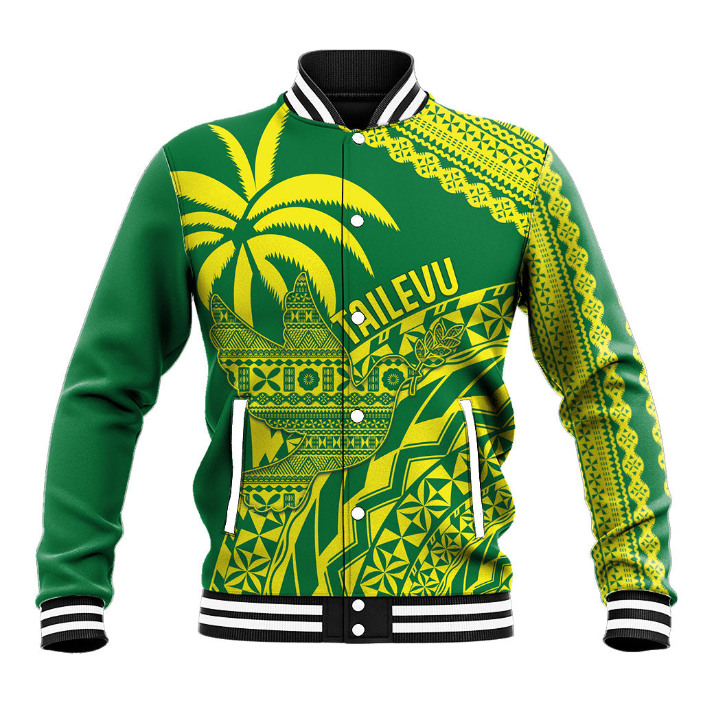 Tailevu Fiji 2026 Rugby Custom Baseball Jacket Dove Nation Fijian Tapa Pattern LT14 Unisex Green - Polynesian Pride