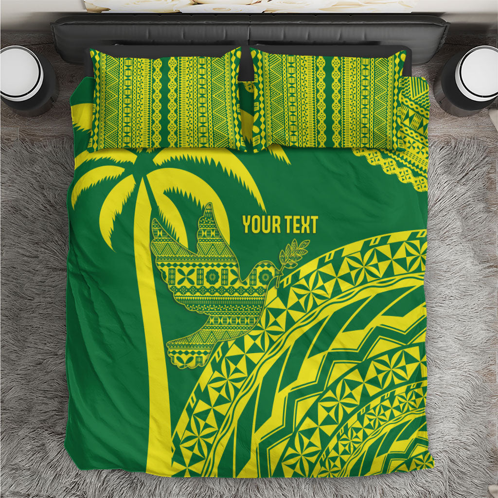 Tailevu Fiji 2026 Rugby Custom Bedding Set Dove Nation Fijian Tapa Pattern LT14 Green - Polynesian Pride