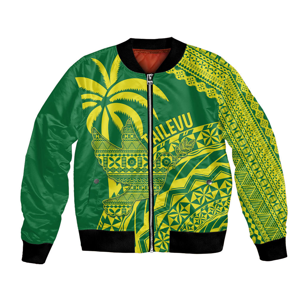 Tailevu Fiji 2026 Rugby Custom Bomber Jacket Dove Nation Fijian Tapa Pattern LT14 Unisex Green - Polynesian Pride