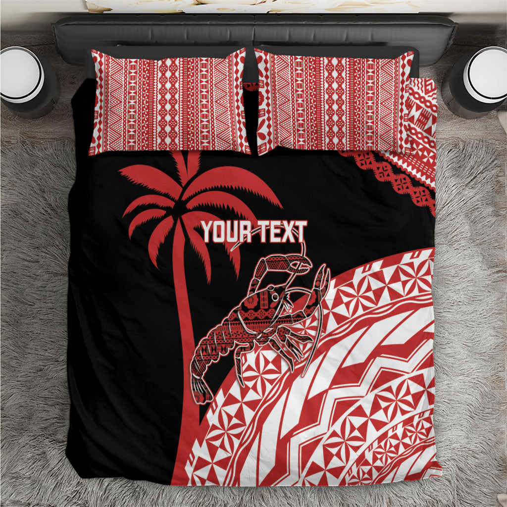 Rewa Fiji 2026 Rugby Custom Bedding Set Ura Prawn Fijian Tapa Pattern LT14 Red - Polynesian Pride