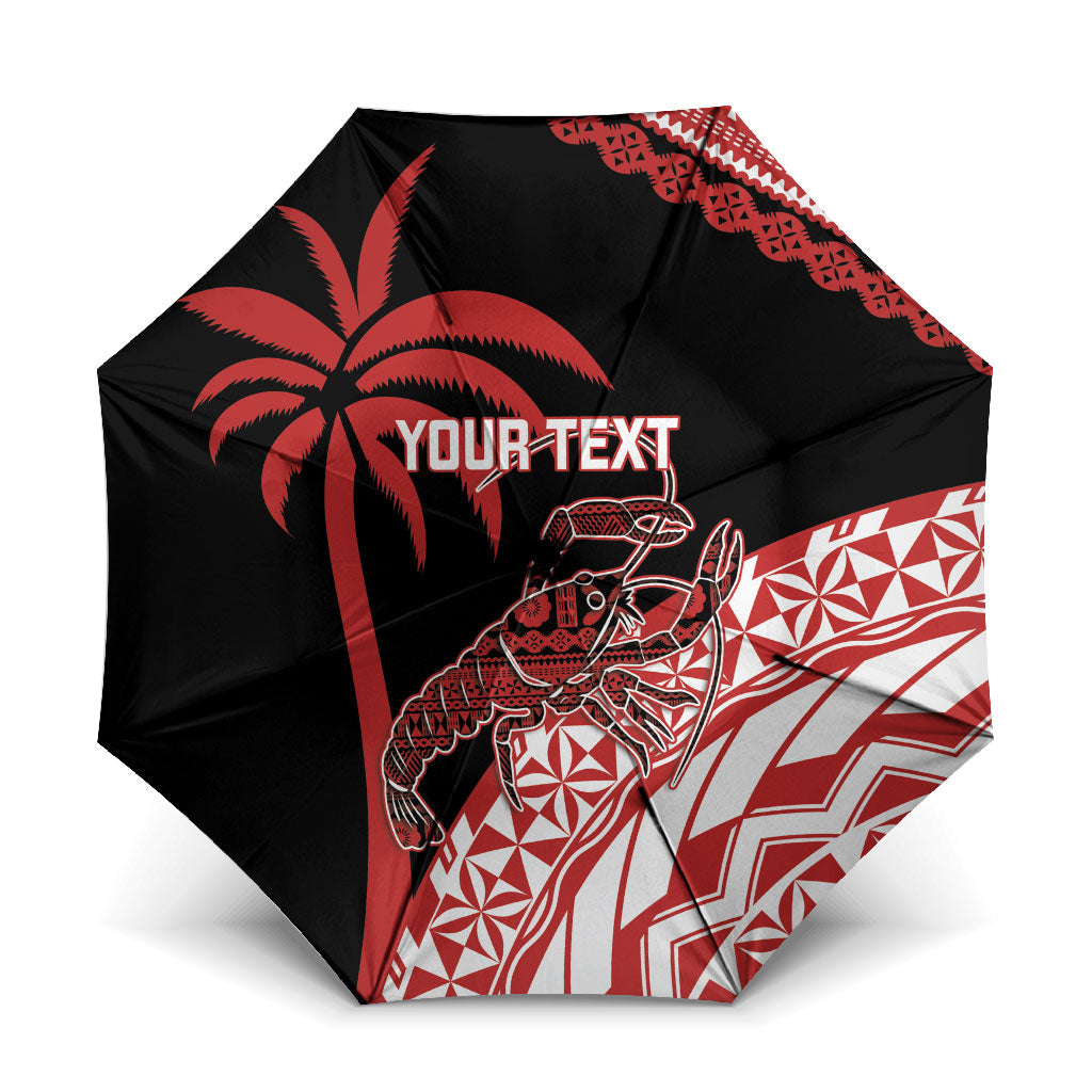 Rewa Fiji 2026 Rugby Custom Umbrella Ura Prawn Fijian Tapa Pattern LT14 One Size Folded 11.42 inch Opened Diameter 37.4 inch Red - Polynesian Pride