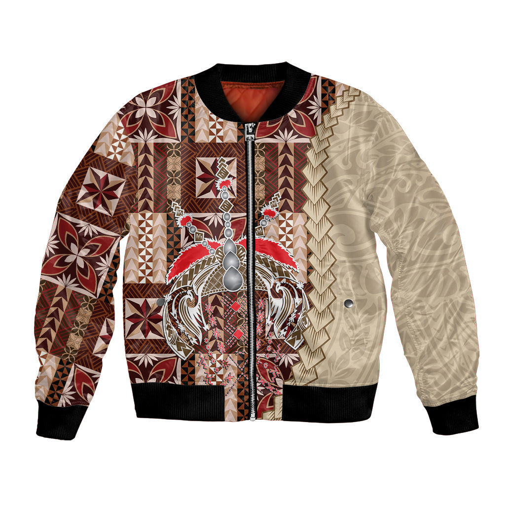 Samoa Tapau Bomber Jacket Samoan Siapo Pattern LT14 Unisex Brown - Polynesian Pride