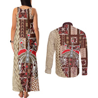 Samoa Tapau Couples Matching Tank Maxi Dress and Long Sleeve Button Shirt Samoan Siapo Pattern LT14 - Polynesian Pride