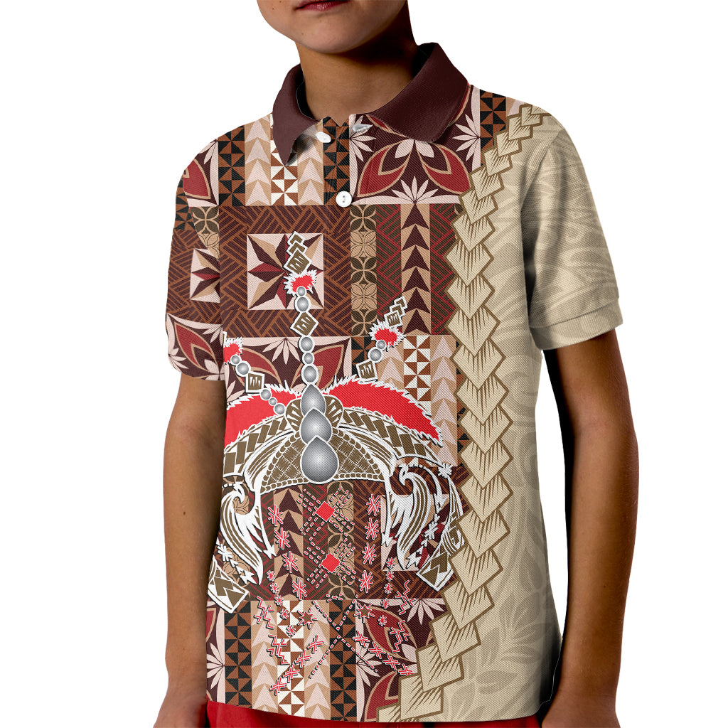 Samoa Tapau Kid Polo Shirt Samoan Siapo Pattern LT14 Kid Brown - Polynesian Pride