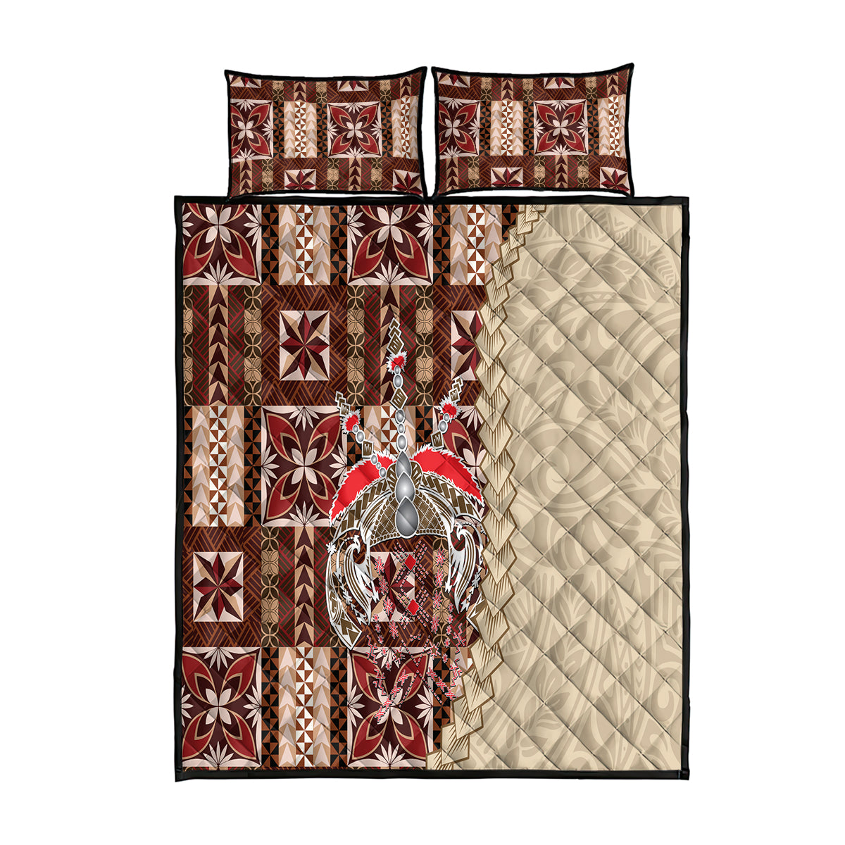 Samoa Tapau Quilt Bed Set Samoan Siapo Pattern LT14 Brown - Polynesian Pride