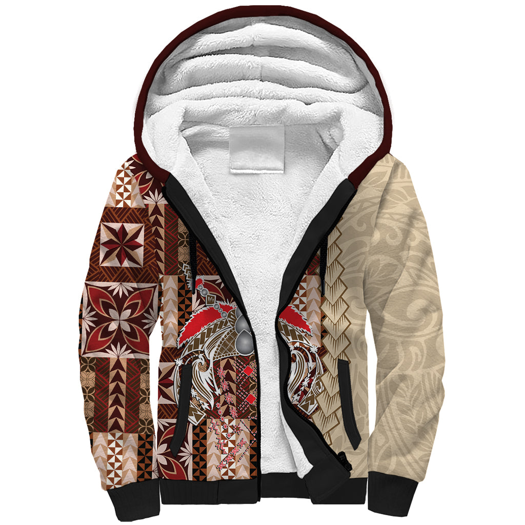 Samoa Tapau Sherpa Hoodie Samoan Siapo Pattern LT14 Unisex Brown - Polynesian Pride