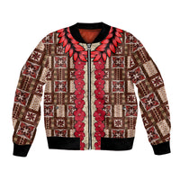 Samoa Siapo Bomber Jacket Tapa Pattern Mix Ula Fala Hibiscus LT14 Unisex Brown - Polynesian Pride