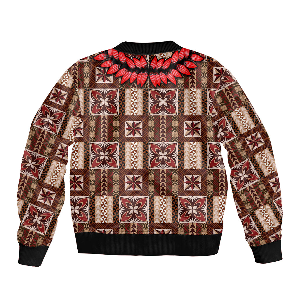 Samoa Siapo Bomber Jacket Tapa Pattern Mix Ula Fala Hibiscus LT14 - Polynesian Pride