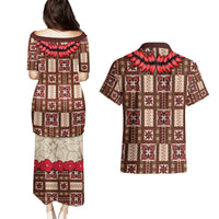 Samoa Siapo Couples Matching Puletasi Dress and Hawaiian Shirt Tapa Pattern Mix Ula Fala Hibiscus LT14 - Polynesian Pride