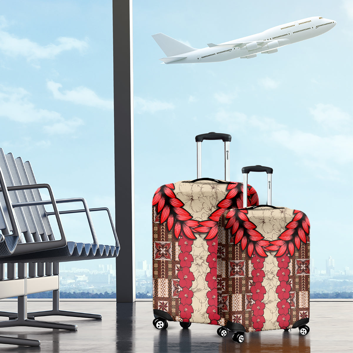 Samoa Siapo Luggage Cover Tapa Pattern Mix Ula Fala Hibiscus LT14 - Polynesian Pride