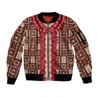 Samoa Siapo Sleeve Zip Bomber Jacket Tapa Pattern Mix Ula Fala Hibiscus LT14 Unisex Brown - Polynesian Pride