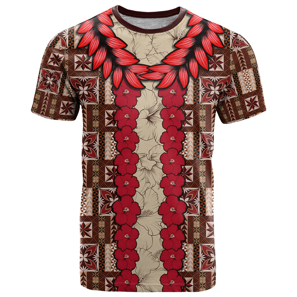 Samoa Siapo T Shirt Tapa Pattern Mix Ula Fala Hibiscus LT14 Brown - Polynesian Pride