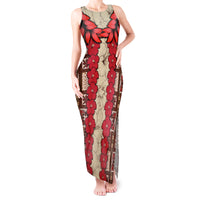 Samoa Siapo Tank Maxi Dress Tapa Pattern Mix Ula Fala Hibiscus LT14 Women Brown - Polynesian Pride