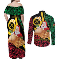 Vanuatu Christmas Couples Matching Off Shoulder Maxi Dress and Long Sleeve Button Shirt Vanuatuan Conch Shell - Meri Krismas! LT14 - Polynesian Pride