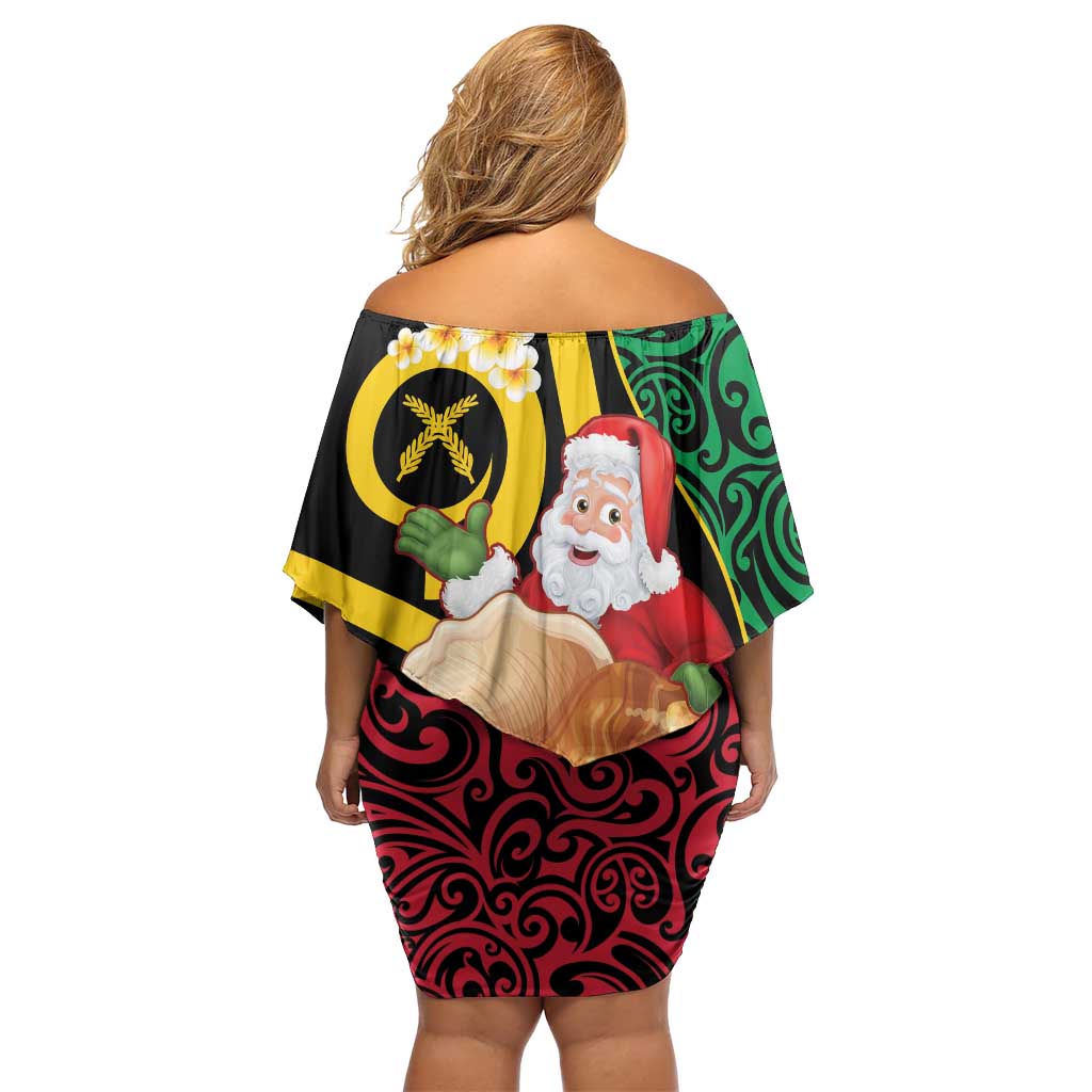 Vanuatu Christmas Family Matching Off Shoulder Short Dress and Hawaiian Shirt Vanuatuan Conch Shell - Meri Krismas!