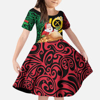 Vanuatu Christmas Kid Short Sleeve Dress Vanuatuan Conch Shell - Meri Krismas! LT14 KID Black - Polynesian Pride
