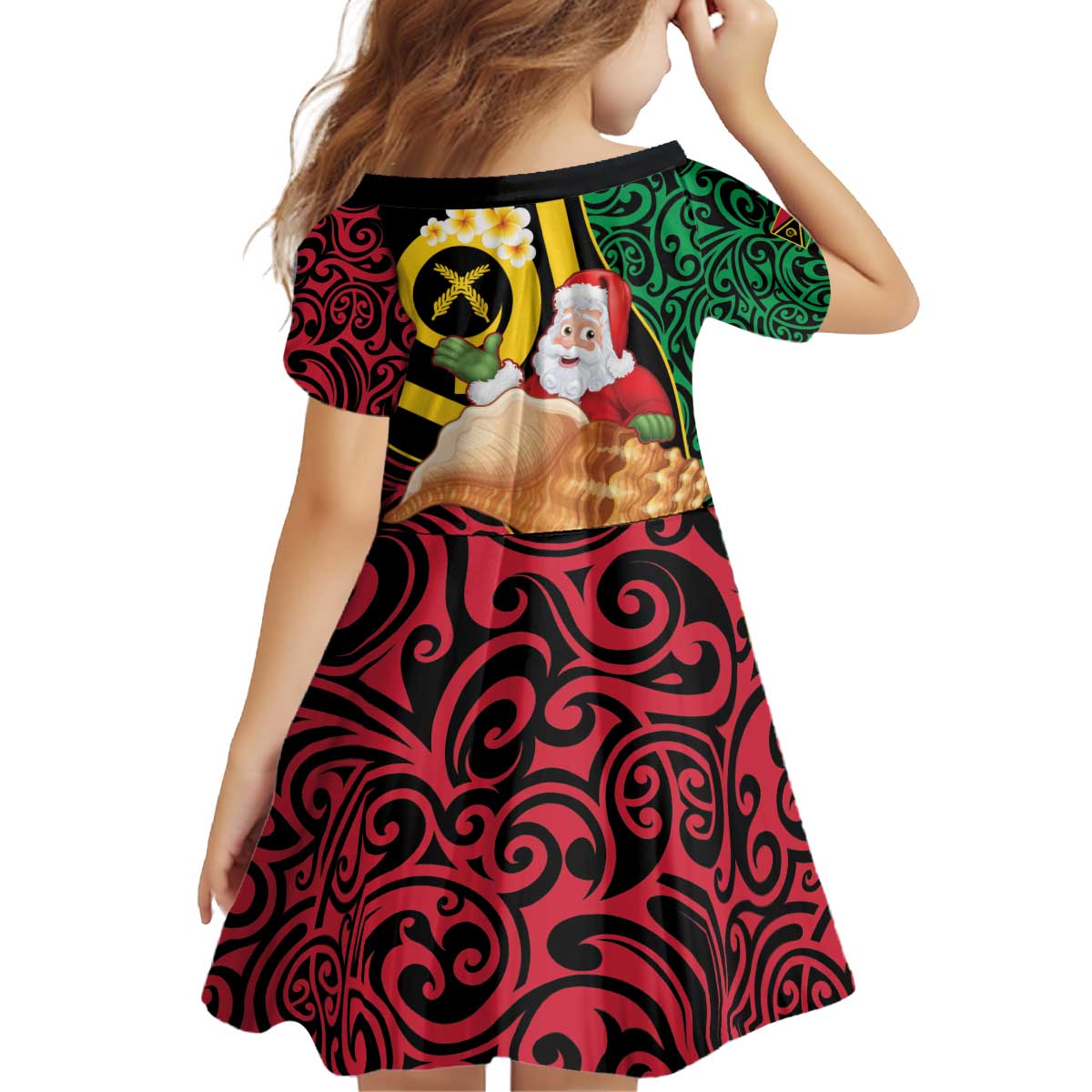 Vanuatu Christmas Kid Short Sleeve Dress Vanuatuan Conch Shell - Meri Krismas! LT14 - Polynesian Pride