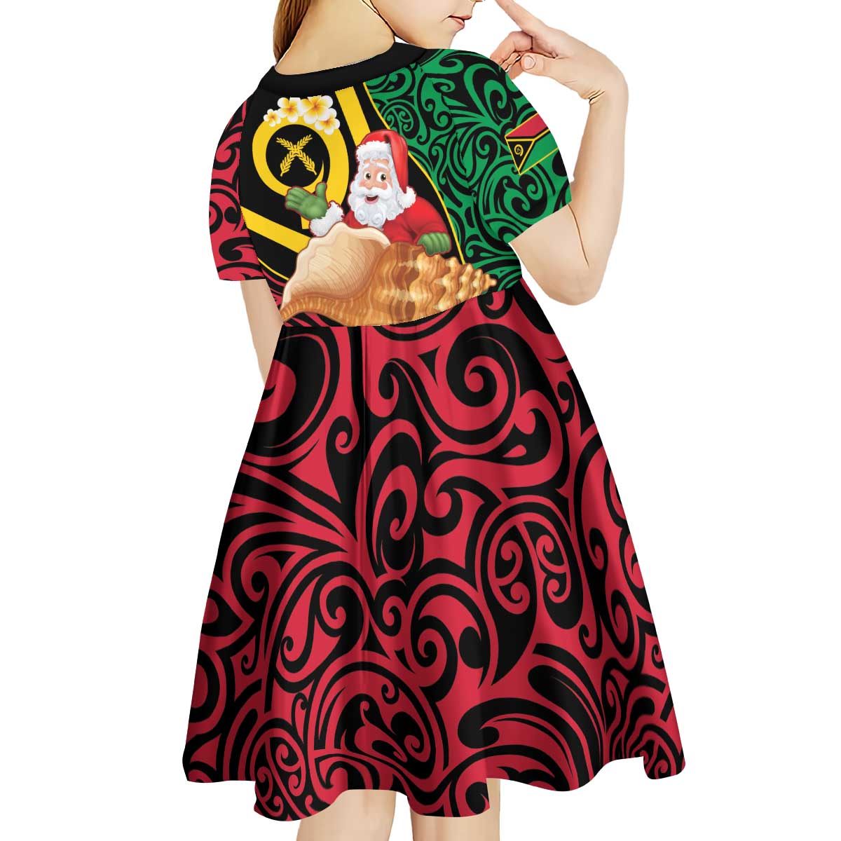 Vanuatu Christmas Kid Short Sleeve Dress Vanuatuan Conch Shell - Meri Krismas! LT14 - Polynesian Pride
