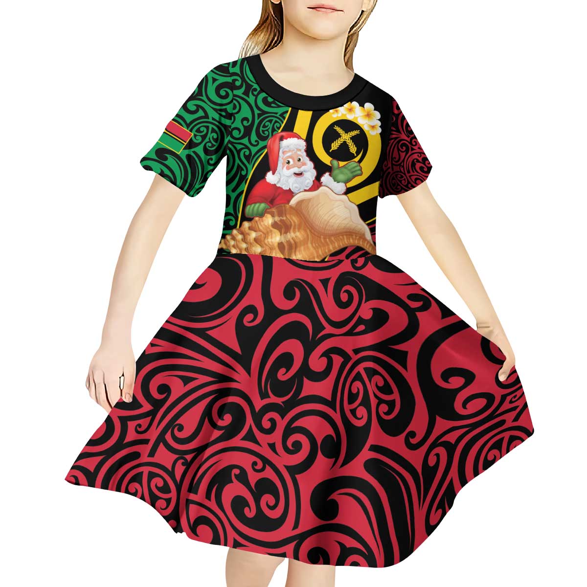 Vanuatu Christmas Kid Short Sleeve Dress Vanuatuan Conch Shell - Meri Krismas! LT14 - Polynesian Pride