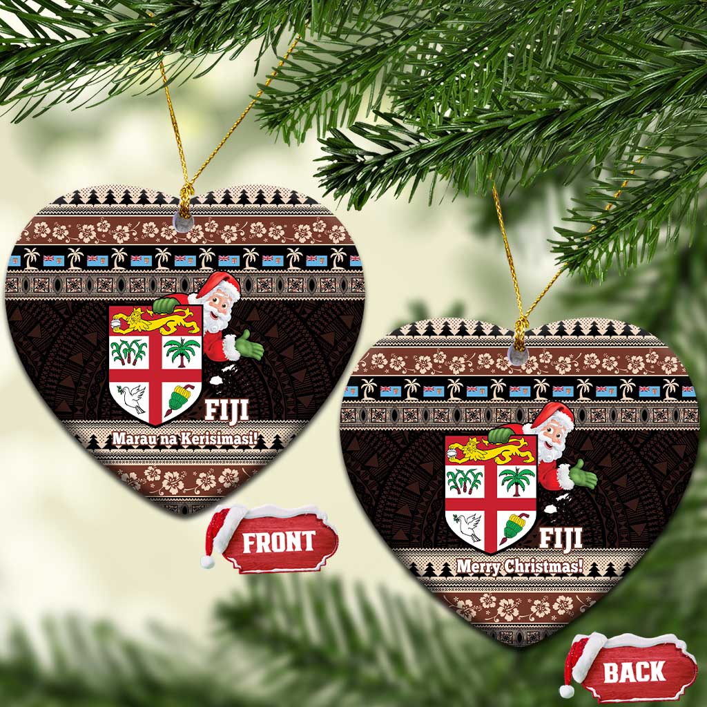 Fiji Christmas Ceramic Ornament Fijian Masi Marau na Kerisimasi! - Brown