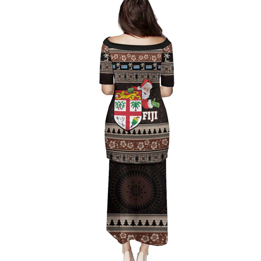 Fiji Christmas Family Matching Puletasi and Hawaiian Shirt Fijian Masi Marau na Kerisimasi! - Brown