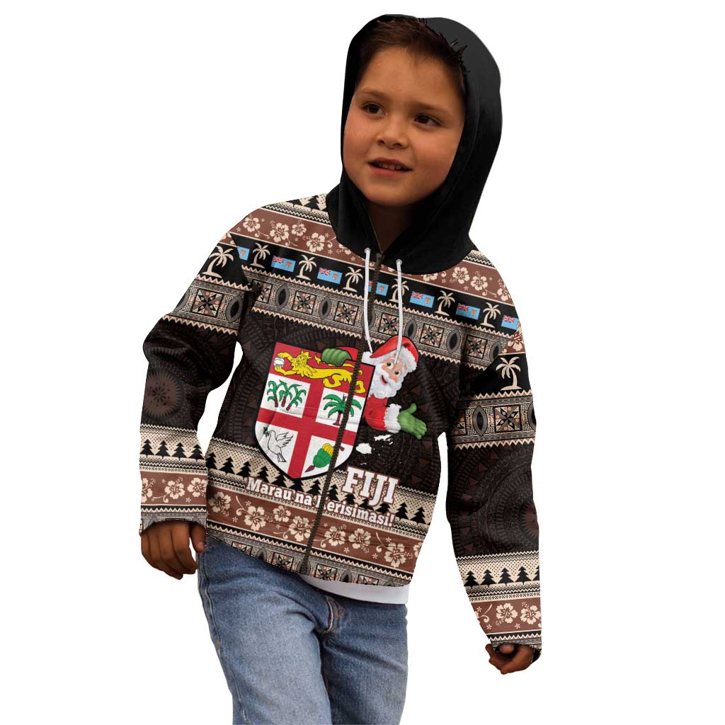 Fiji Christmas Kid Hoodie Fijian Masi Marau na Kerisimasi! - Brown