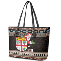 Fiji Christmas Leather Tote Bag Fijian Masi Marau na Kerisimasi! - Brown