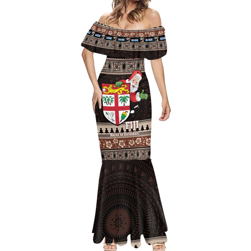 Fiji Christmas Mermaid Dress Fijian Masi Marau na Kerisimasi! - Brown
