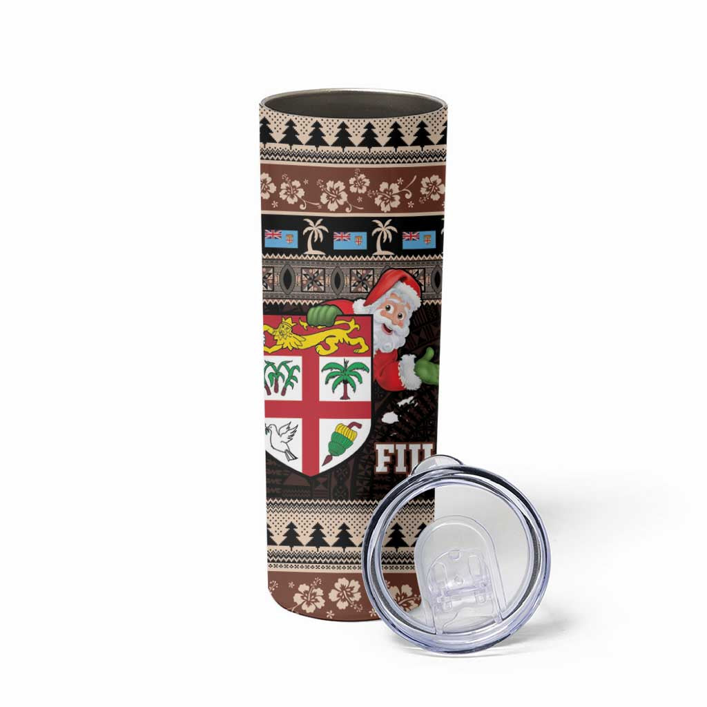 Fiji Christmas Skinny Tumbler Fijian Masi Marau na Kerisimasi! - Brown