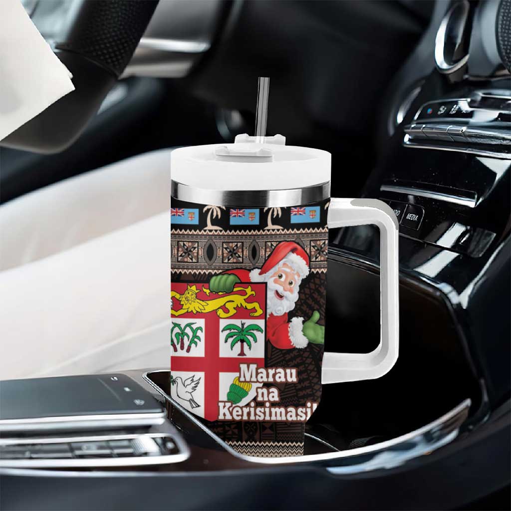 Fiji Christmas Tumbler With Handle Fijian Masi Marau na Kerisimasi! - Brown