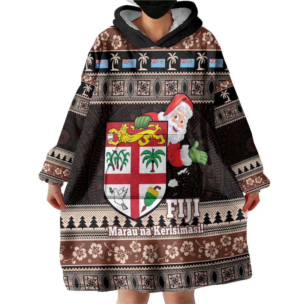 Fiji Christmas Wearable Blanket Hoodie Fijian Masi Marau na Kerisimasi! - Brown