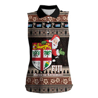 Fiji Christmas Women Sleeveless Polo Shirt Fijian Masi Marau na Kerisimasi! - Brown