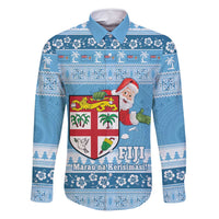 Fiji Christmas Family Matching Long Sleeve Bodycon Dress and Hawaiian Shirt Fijian Masi Marau na Kerisimasi! - Blue