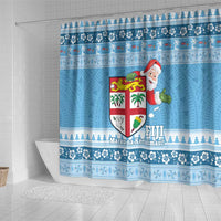 Fiji Christmas Shower Curtain Fijian Masi Marau na Kerisimasi! - Blue