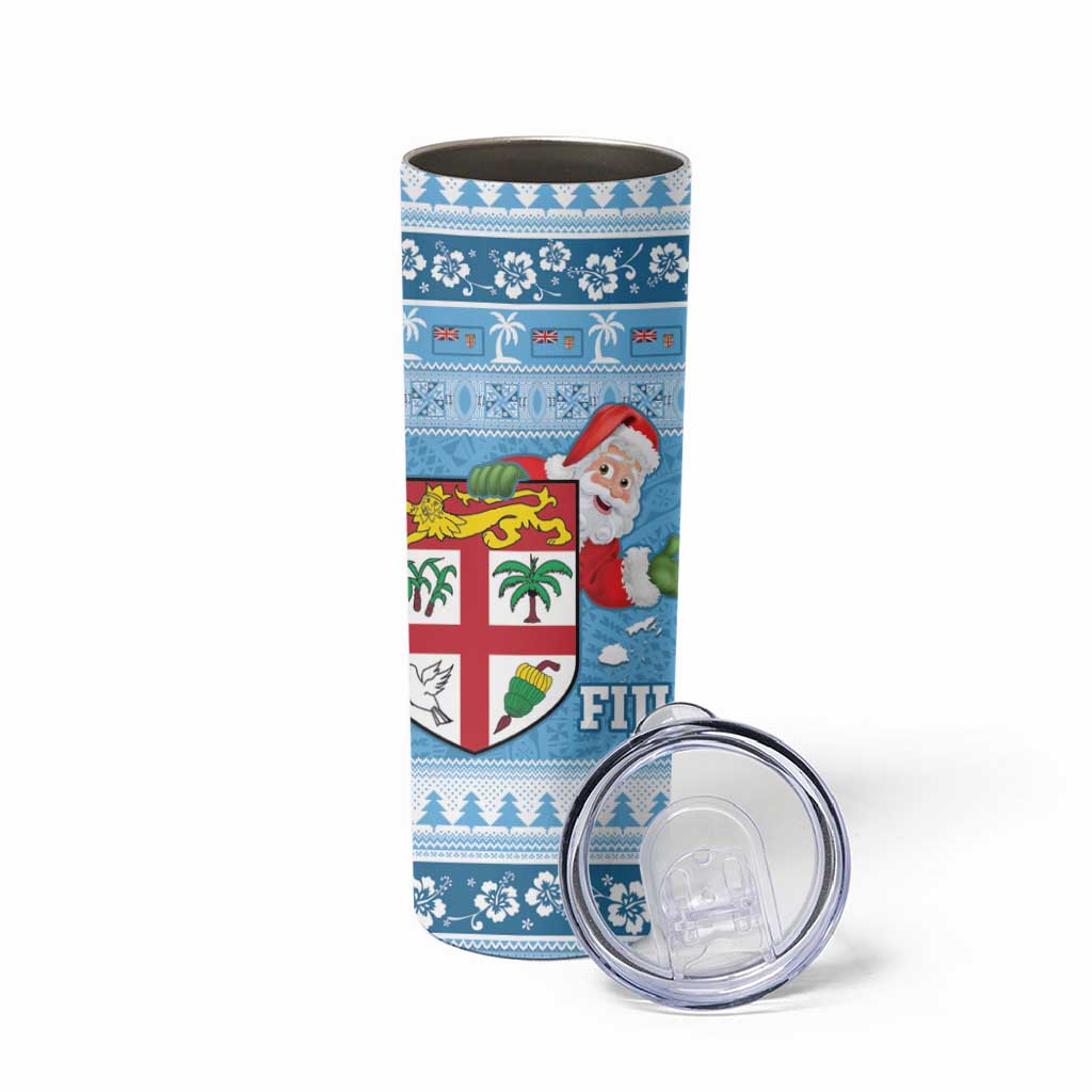 Fiji Christmas Skinny Tumbler Fijian Masi Marau na Kerisimasi! - Blue