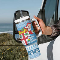 Fiji Christmas Tumbler With Handle Fijian Masi Marau na Kerisimasi! - Blue