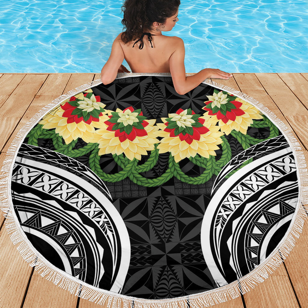 Black Tonga Ngatu Kahoa Lei Beach Blanket
