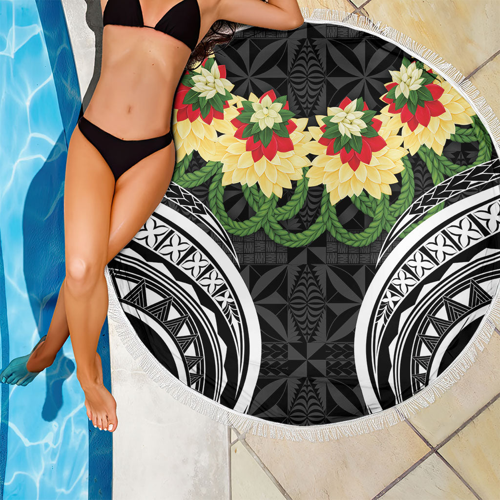 Black Tonga Ngatu Kahoa Lei Beach Blanket