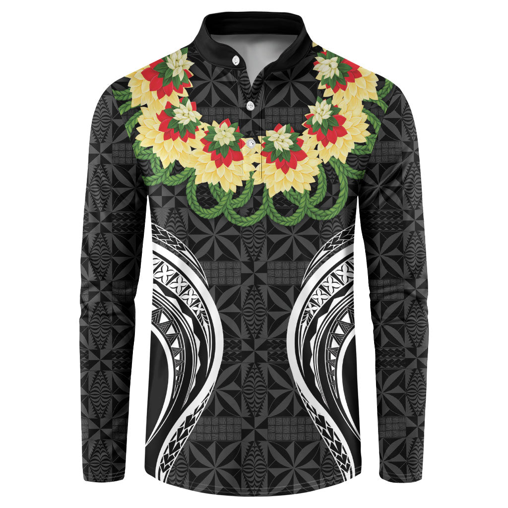 Black Tonga Ngatu Kahoa Lei Button Sweatshirt