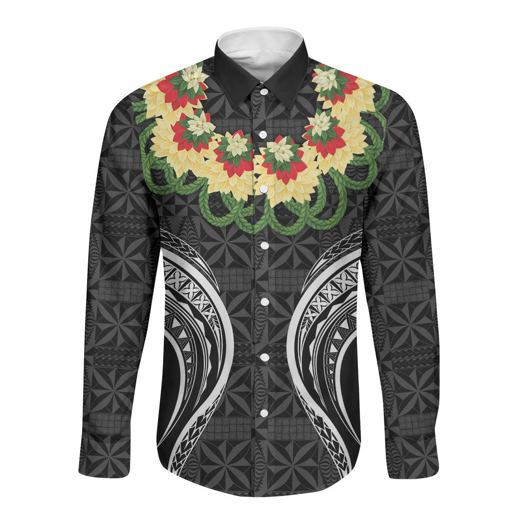 Black Tonga Ngatu Kahoa Lei Long Sleeve Button Shirt
