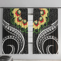 Black Tonga Ngatu Kahoa Lei Window Curtain
