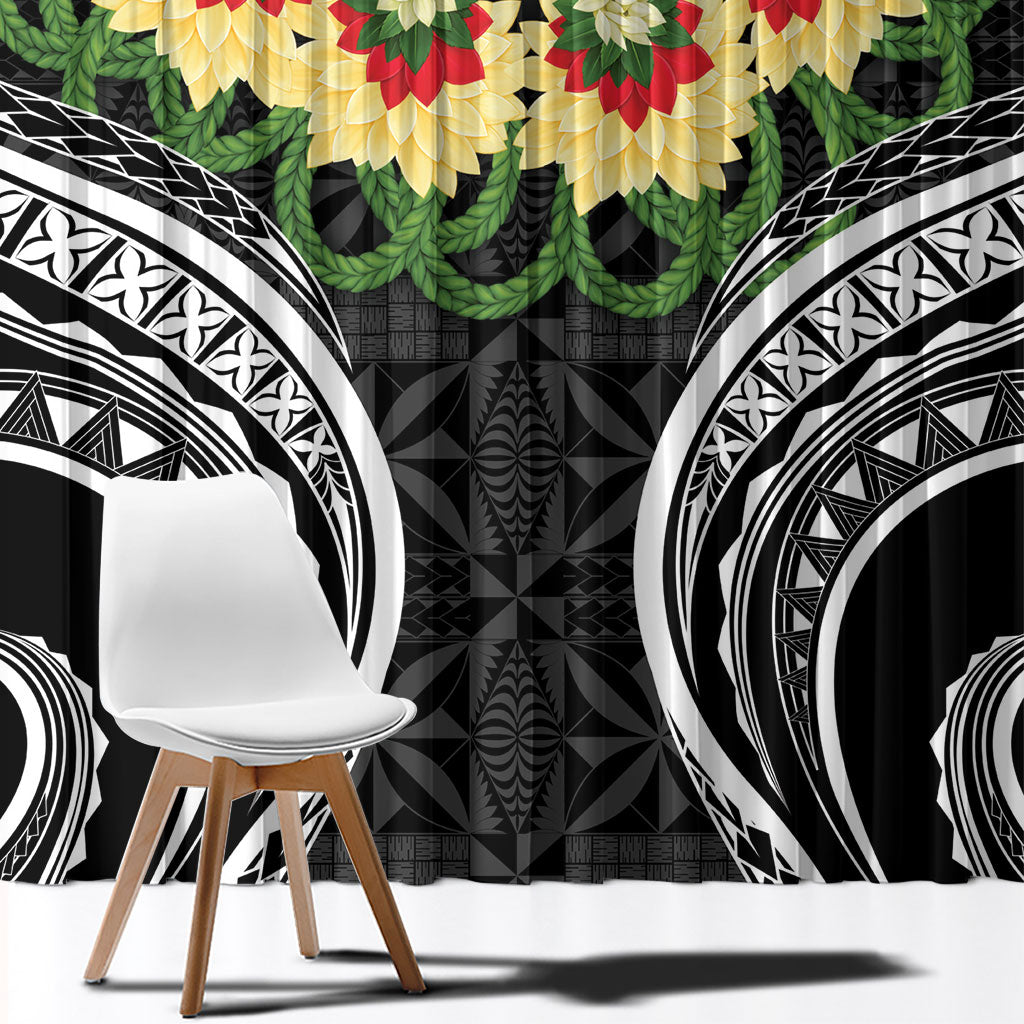Black Tonga Ngatu Kahoa Lei Window Curtain